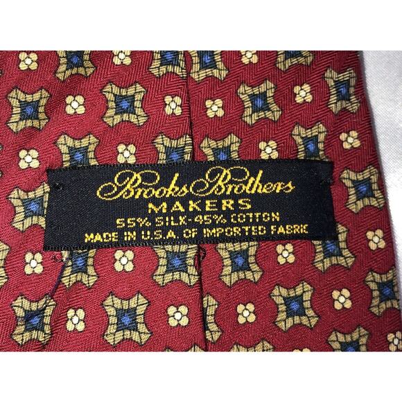 Brooks Brothers Makers Silk Blend Geometric Pattern Burgundy Neck Tie - Picture 3 of 6